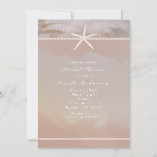 Beach Starfish Taupe Tan Elegant Invitation Kaart (Voorkant)