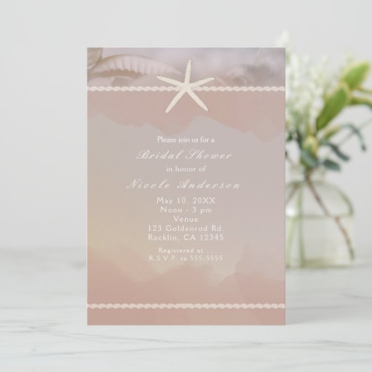 Beach Starfish Taupe Tan Elegant Invitation Kaart (Staand voorkant)