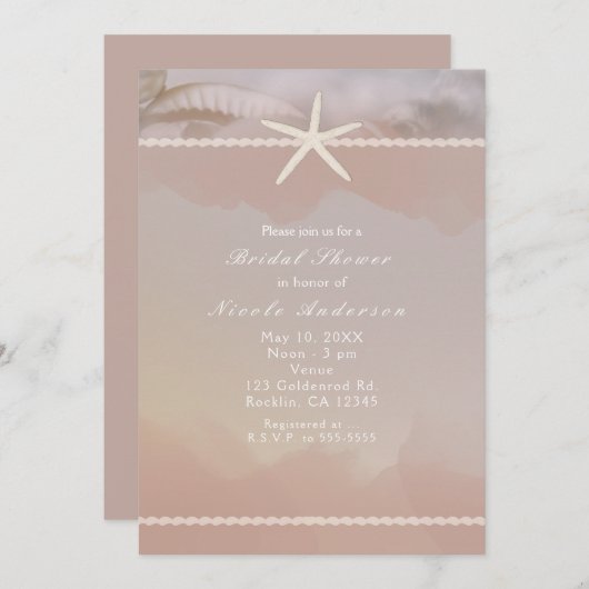 Beach Starfish Taupe Tan Elegant Invitation Kaart (Voorkant / Achterkant)