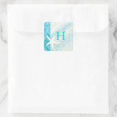 Beach Starfish Turquoise Wedding Favor Vierkante Sticker (Tas)