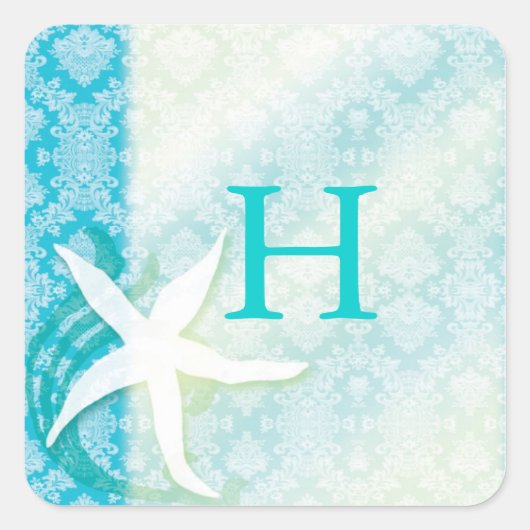 Beach Starfish Turquoise Wedding Favor Vierkante Sticker (Voorkant)