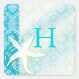 Beach Starfish Turquoise Wedding Favor Vierkante Sticker