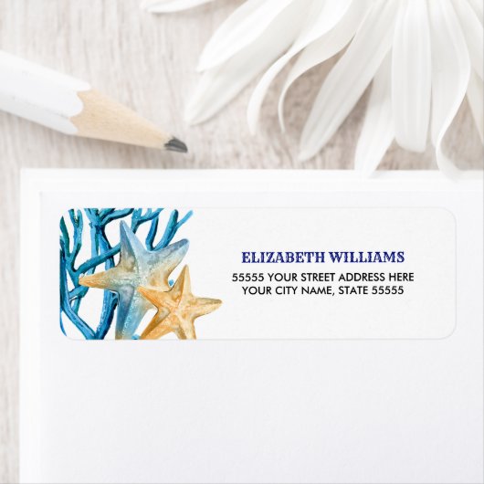 Beach Starfish Waterverf Return Address Labels (Insitu)