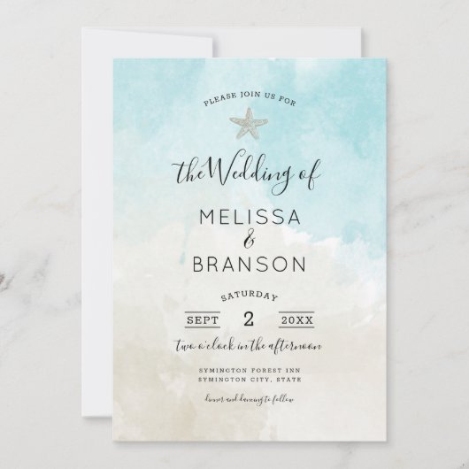 Beach Starfish Waterverf Wedding Kaart (Voorkant)