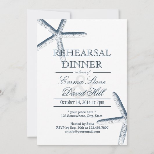 Beach Starfish Weddenschap Rehearsal Dinner Kaart (Voorkant)