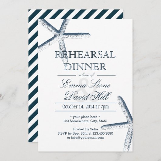 Beach Starfish Weddenschap Rehearsal Dinner Kaart (Voorkant / Achterkant)