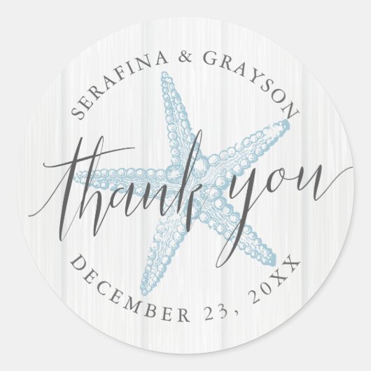 Beach Starfish Wedding Favor Dank je wel Ronde Sticker (Voorkant)