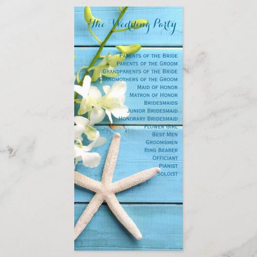 Beach Starfish Wedding Programs with Orchid Floral Programmakaart (Achterkant)