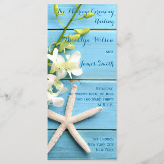 Beach Starfish Wedding Programs with Orchid Floral Programmakaart