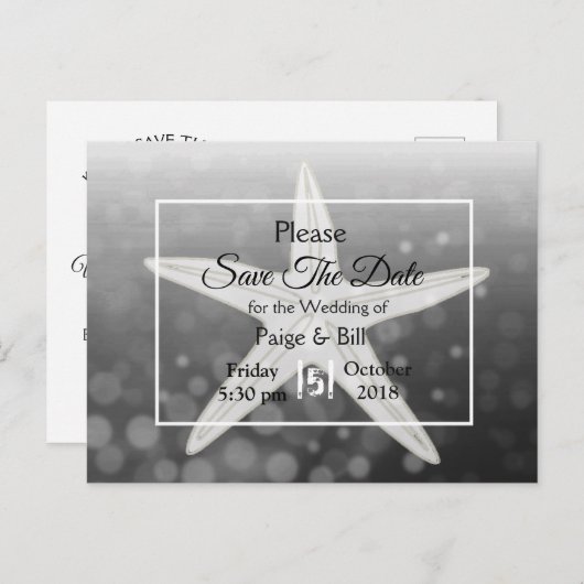 Beach Starfish Wedding Save the Date Briefkaart (Voorkant / Achterkant)
