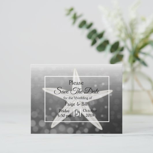 Beach Starfish Wedding Save the Date Briefkaart (Staand voorkant)