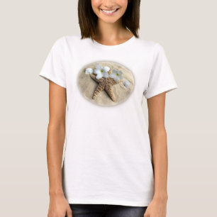 "Beach stillife" - Starfish, Sand Dollar, Plumeria T-shirt