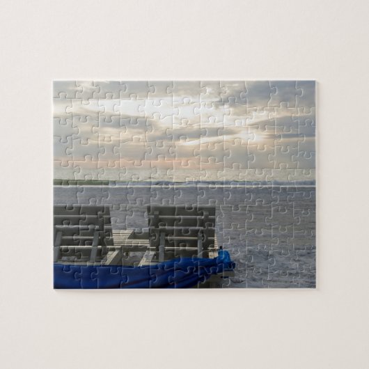 Beach stoelen op St. Pete's strand op zonsondergan Legpuzzel (Horizontaal)