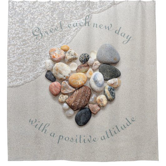 Beach Stones Heart Sand Wave Positive Natuur Douchegordijn (Voorkant)