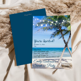 Beach String Light Palm Tree Sweet 16 Birthday Kaart