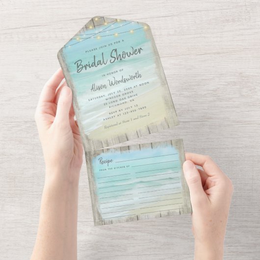 Beach String Lights Kustafel Vrijgezellenfeest All In One Uitnodiging (Afscheurbaar)