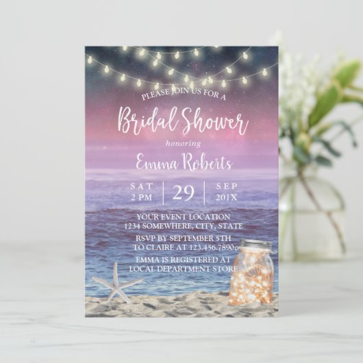 Beach String Lights & Mason Jar Vrijgezellenfeest Kaart (Staand voorkant)