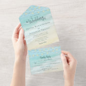 Beach String Lights Ocean Wedding All In One Uitnodiging (Afscheurbaar)