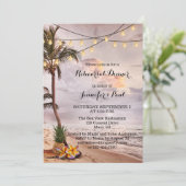 Beach String Lights Rehearsal Dinner Invitation Kaart (Staand voorkant)