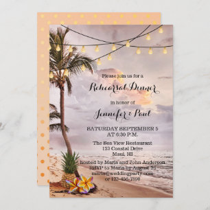 Beach String Lights Rehearsal Dinner Invitation Kaart