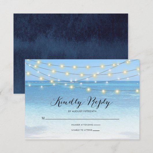 Beach String Lights Wedding RSVP Kaart (Voorkant / Achterkant)