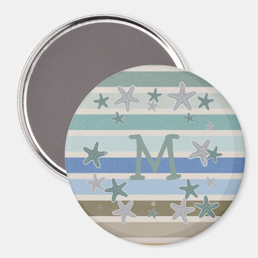 Beach Stripes and Starfish Monogram Magneet (Voorkant / Achterkant)