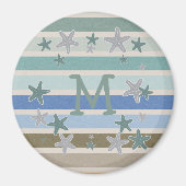 Beach Stripes and Starfish Monogram Magneet (Voorkant)