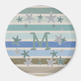 Beach Stripes and Starfish Monogram Magneet