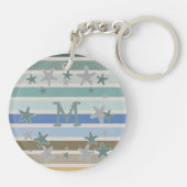 Beach Stripes and Starfish Monogram Sleutelhanger (Achterkant)