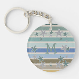Beach Stripes and Starfish Monogram Sleutelhanger