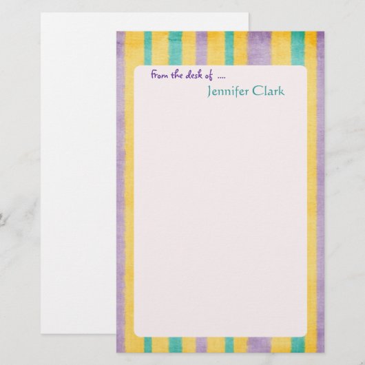 Beach Stripes Custom Name Persoonlijk Briefpapier (Voorkant / Achterkant)