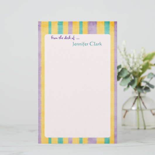 Beach Stripes Custom Name Persoonlijk Briefpapier (Staand voorkant)