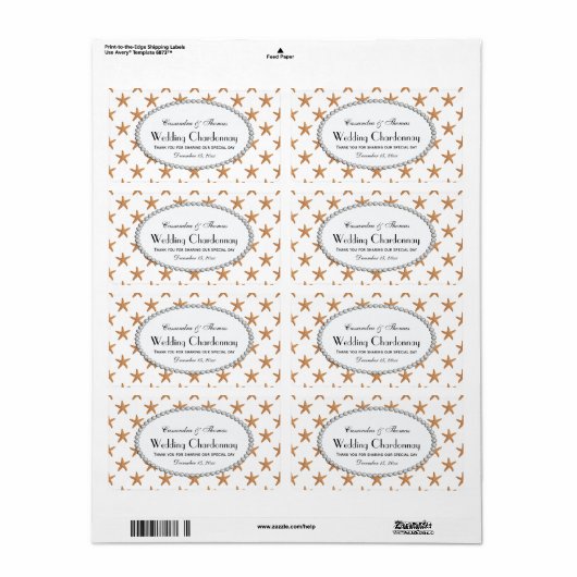 Beach Sugar Starfish Pearl 2H Wine Bottle Label (Full Sheet)