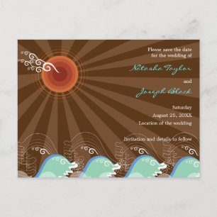 Beach Summer Cool Blue Waves Sunset Save the Date Aankondigingskaart