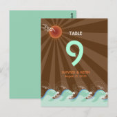 Beach Summer Cool Waves Brown Sun Table Number Briefkaart (Voorkant / Achterkant)