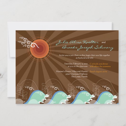 Beach Summer Cool Waves Brown Sun Wedding Inviding Kaart (Voorkant)