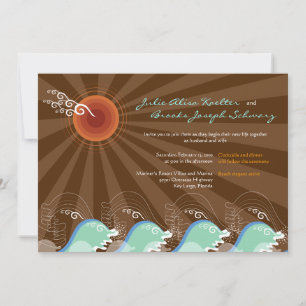 Beach Summer Cool Waves Brown Sun Wedding Inviding Kaart