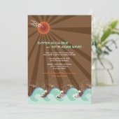 Beach Summer Cool Waves Brown Sun Wedding Invite Kaart (Staand voorkant)