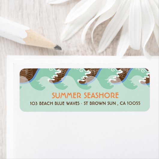 Beach Summer Cool Waves Brown Sun Wedding Labels (Insitu)