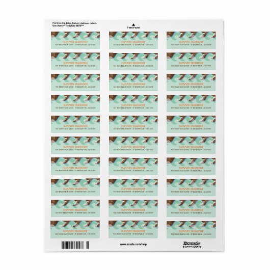 Beach Summer Cool Waves Brown Sun Wedding Labels (Full Sheet)