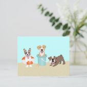 Beach Summer Dogs Blue Oranje Briefkaart (Staand voorkant)