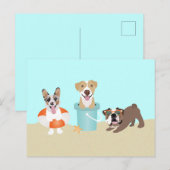 Beach Summer Dogs Blue Oranje Briefkaart (Voorkant / Achterkant)
