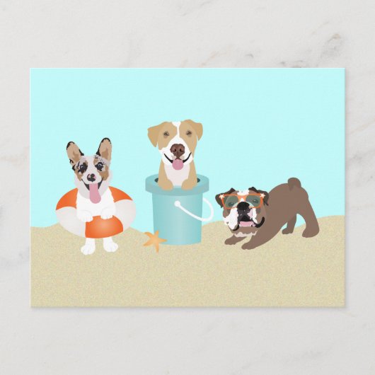 Beach Summer Dogs Blue Oranje Briefkaart (Voorkant)