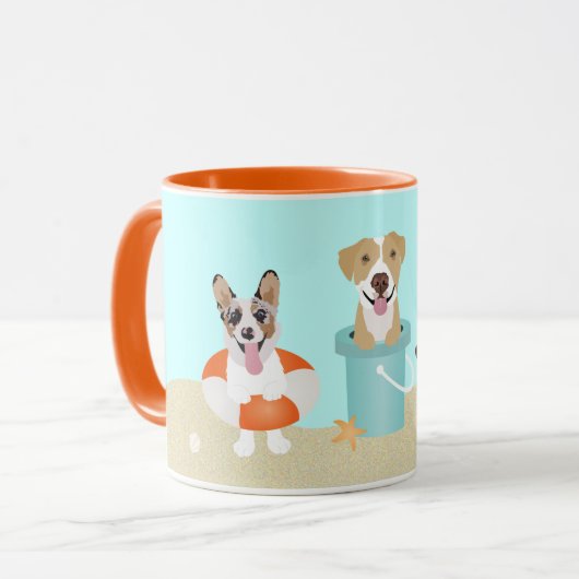 Beach Summer Dogs Blue Oranje Mok (Voorkant links)