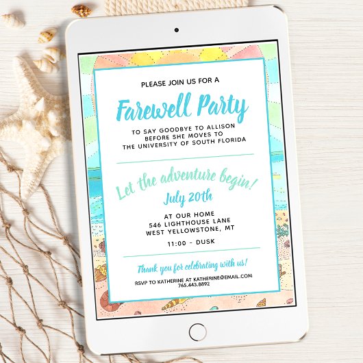 Beach Summer Farewell Party Invitation Kaart