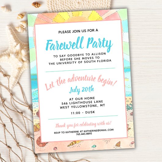 Beach Summer Farewell Party Invitation Kaart
