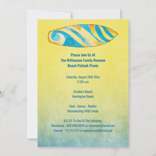 Beach Summer Fun Family Reunion Picnic Kaart (Achterkant)