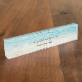 Beach Summer Gepersonaliseerd Blauw Script Elegant Naambordje (Zijkant)