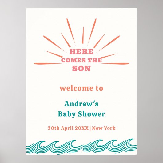 Beach Summer Hier komt Baby shower Welkom Poster (Voorkant)