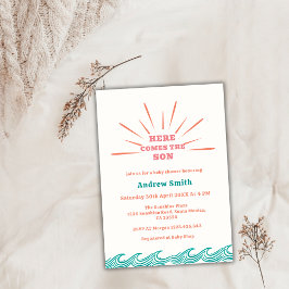 Beach Summer Hier komt het Son Baby shower Kaart